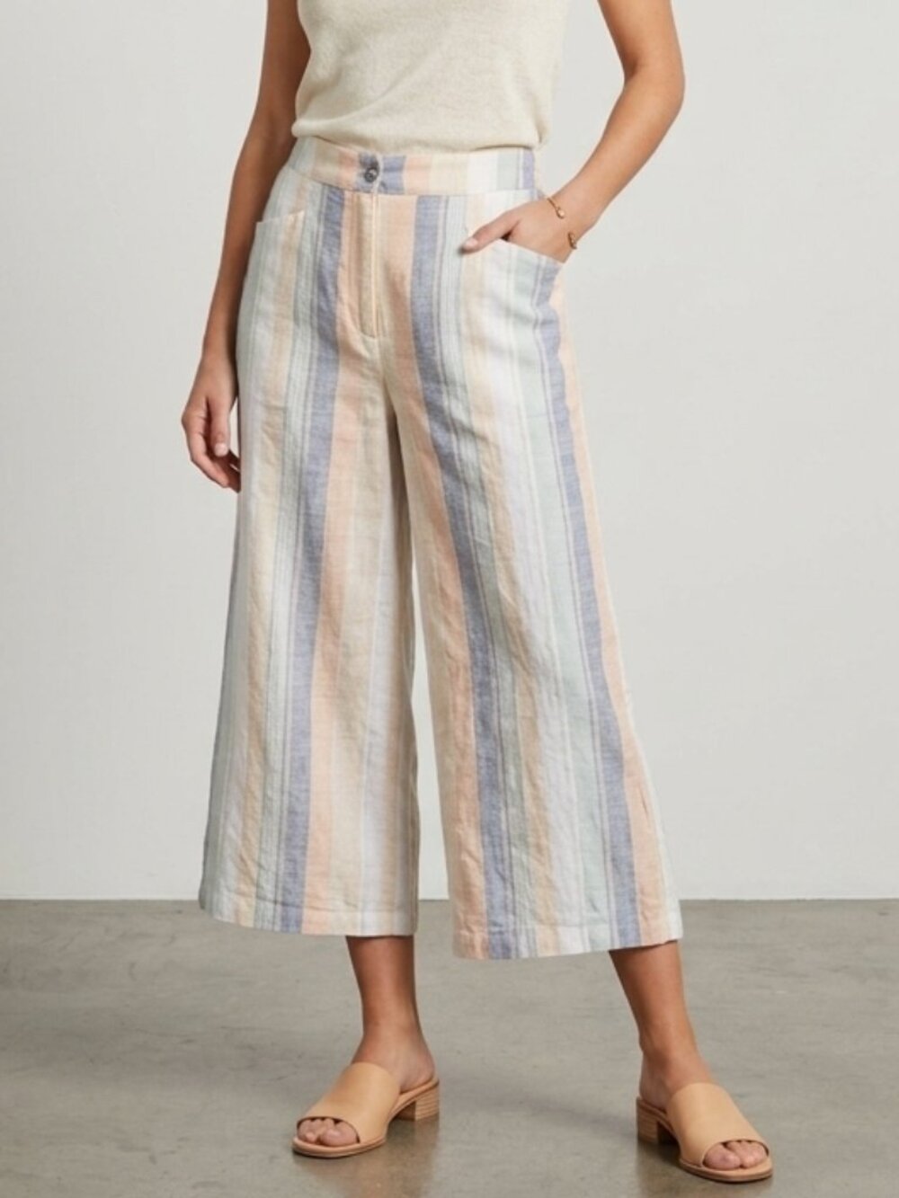 Primark Pastel‎ Striped Wide Leg Cropped Culottes Trouser Size 12